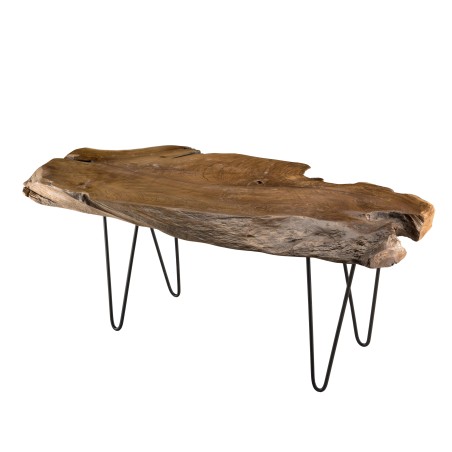 Table basse marron CLARA en bois Teck - Pieds épingles métal noir
