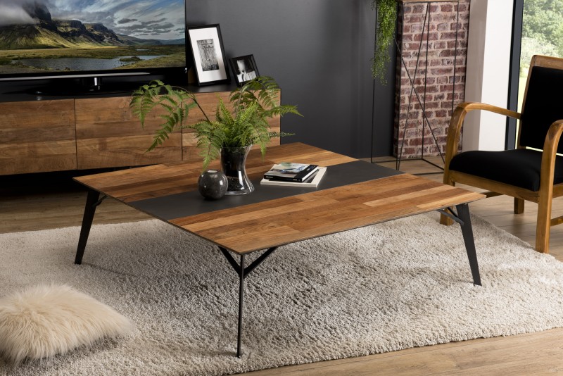 Table basse carrée MAXENCE 120x120cm bois teck recyclé métal noir Table basse carrée MAXENCE 120x120cm bois teck recyclé métal noir