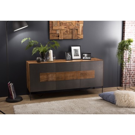 Buffet MAXENCE - Bois Teck Recyclé et Métal Gris Anthracite