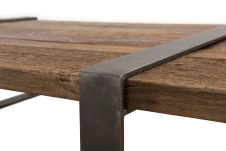 MATHIS Multi-Slatted Coffee Table - Solid Brown Wood & Anthracite Grey Metal Frame