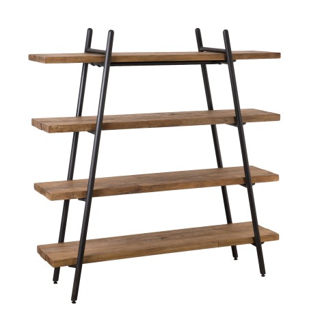 SIXTINE Pyramid Shelf Unit 4 Tiers Recycled Teak Black Metal