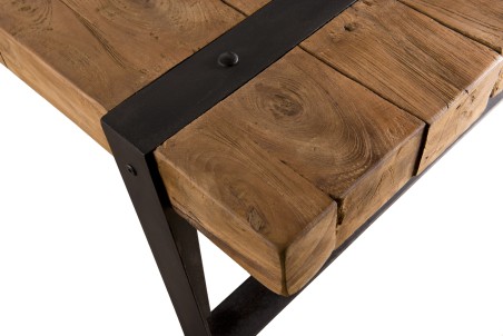 Table basse rectangulaire 140x70cm teck recyclé et métal noir