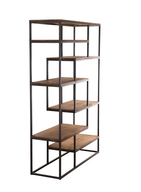SIXTINE - Staggered Recto-Verso Shelf 120x40x180cm Recycled Teak Black Metal