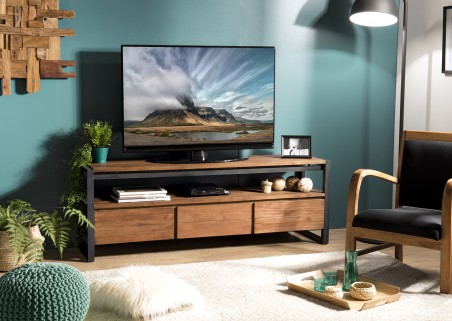 Meuble TV SIXTINE marron 3 tiroirs teck recyclé