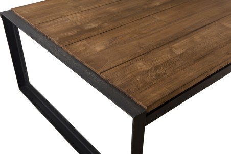 SIXTINE Rectangular Coffee Table 120x70cm Teak Recycled Top Black Metal Legs