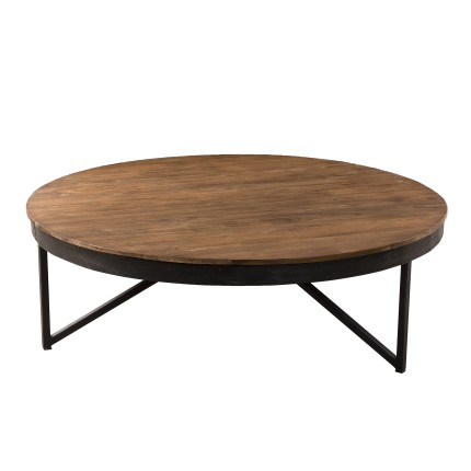 SIXTINE Round Brown Coffee Table 110x110cm - Recycled Teak Top