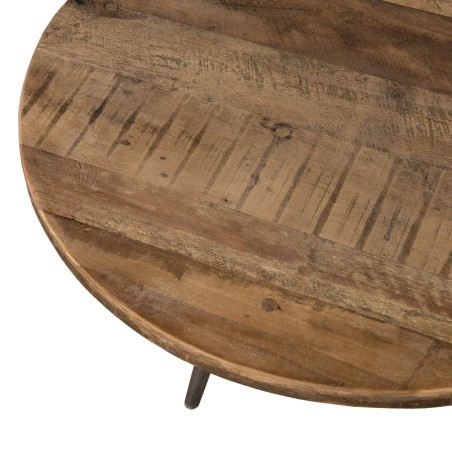 SIXTINE Round Brown Side Table 55x55cm - Recycled Teak with Metal Legs