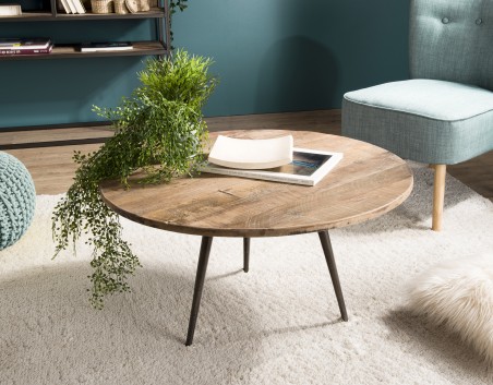 Table basse ronde marron SIXTINE 75x75cm teck recyclé