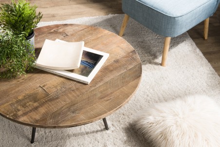 Table basse ronde marron SIXTINE 75x75cm teck recyclé