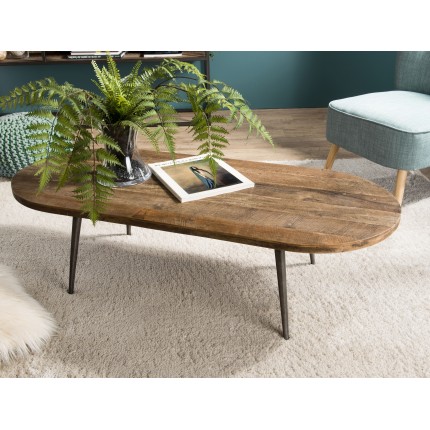 Table basse ovale teck recyclé pieds métal