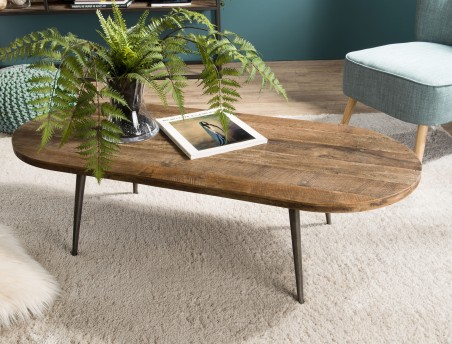 SIXTINE Oval Brown Coffee Table | Recycled Teak & Metal Legs