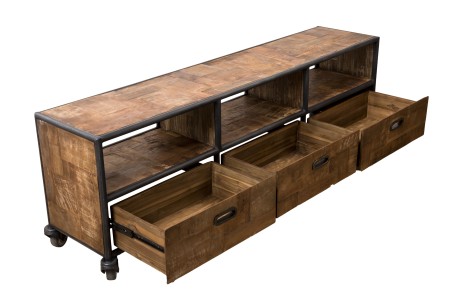 SIXTINE Brown TV Stand on Castors with 3 Drawers and 3 Compartments
