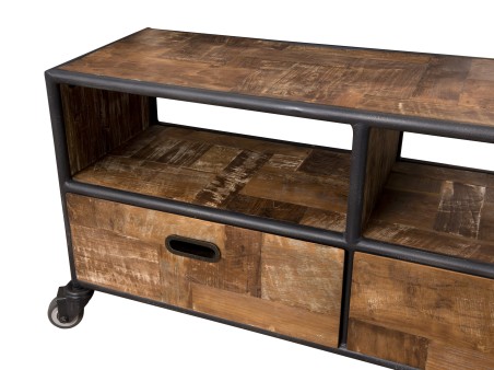 SIXTINE Brown TV Stand on Castors with 3 Drawers and 3 Compartments