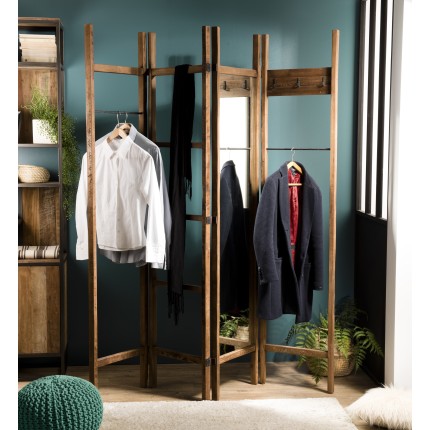 SIXTINE - Portemanteau pliable marron 4 "ventaux" miroir teck recyclé