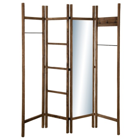 Portemanteau pliable marron SIXTINE - 4 patères - miroir teck recyclé