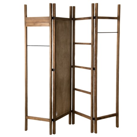Portemanteau pliable marron SIXTINE - 4 patères - miroir teck recyclé