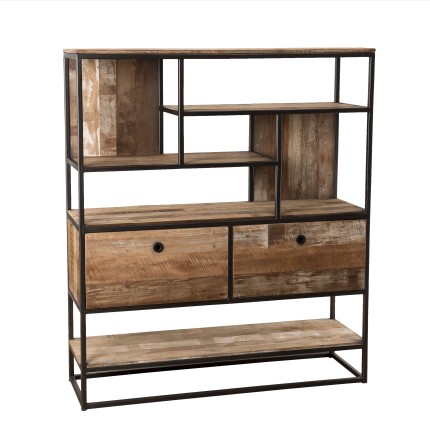 Étagère marron SIXTINE 2 tiroirs 7 niches Teck recyclé