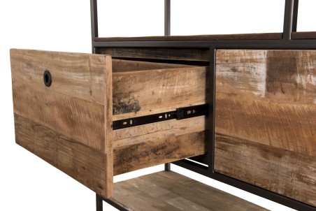SIXTINE Brown Shelf with 2 Drawers and 7 Niches - Recycled Teak & Acacia Mahogany