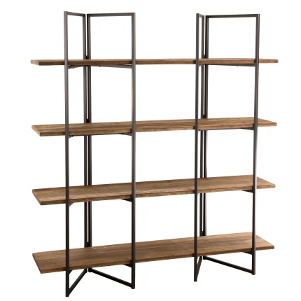 SIXTINE Brown Shelf with 4 Levels - Recycled Teak, Acacia, Mahogany, Black Metal