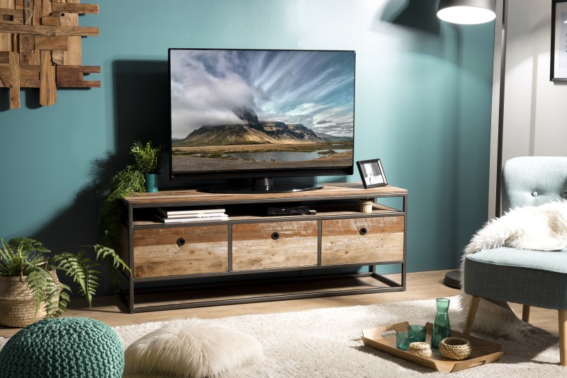 Meuble TV SIXTINE marron 3 tiroirs Teck recyclé Meuble TV SIXTINE marron 3 tiroirs Teck recyclé