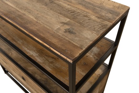SIXTINE Brown Shelf with 1 Drawer - Recycled Teak Acacia Mahogany and Black Metal