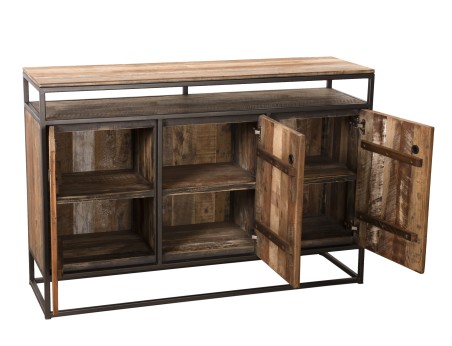 SIXTINE Brown Buffet 3 Doors 1 Shelf Recycled Teak Acacia Mahogany Metal