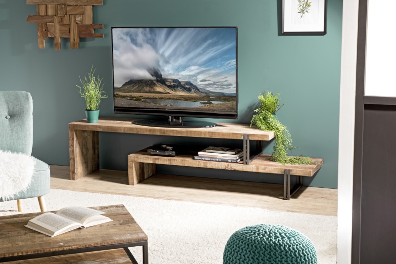 Meuble TV SIXTINE marron 2 niveaux Teck Acacia Mahogany recyclé Meuble TV SIXTINE marron 2 niveaux Teck Acacia Mahogany recyclé