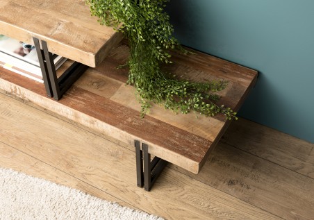 Meuble TV SIXTINE marron 2 niveaux Teck Acacia Mahogany recyclé