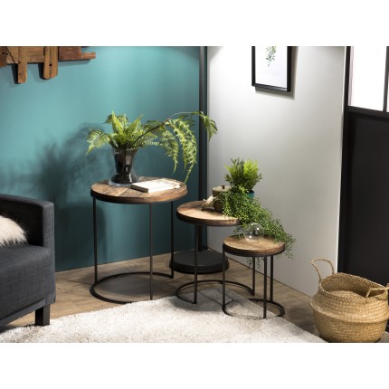 Set de 3 tables d'appoint rondes marrons en teck recyclé