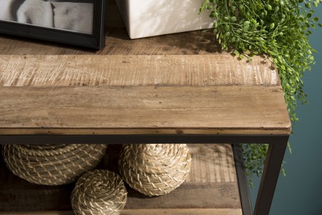 SIXTINE Console Brown 4 Levels Recycled Teak Acacia Mahogany Metal Black