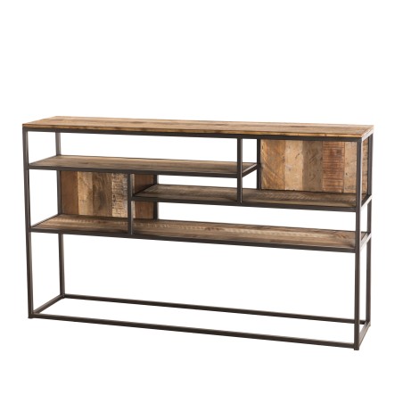 SIXTINE Console Brown 4 Levels Recycled Teak Acacia Mahogany Metal Black
