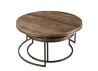 Set 2 tables basses gigognes rondes Teck Acacia Mahogany métal noir