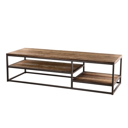 SIXTINE Brown Rectangular Coffee Table - Recycled Teak & Acacia Mahogany