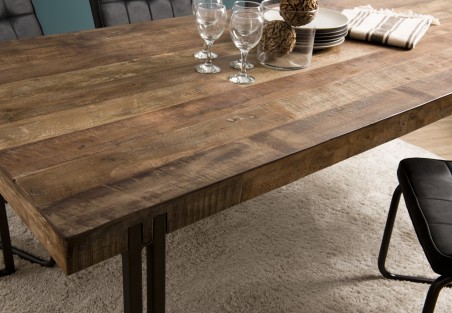 SIXTINE Rectangular Dining Table 200x90cm Recycled Teak Black Metal Legs