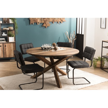 SIXTINE Brown Round Dining Table 130x130cm - Cross Legs Recycled Teak