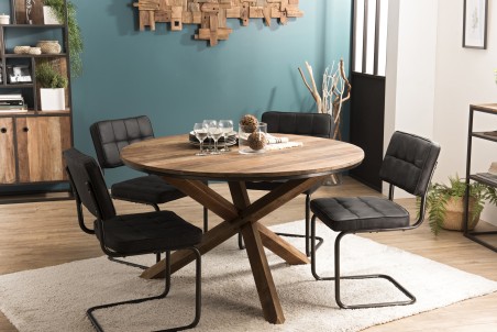 Table à manger ronde SIXTINE - Teck recyclé et Acacia Mahogany