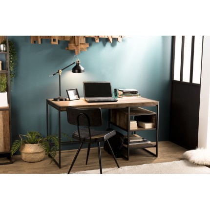 SIXTINE Brown Desk with 1 Compartment and 1 Shelf - Recycled Teak, Acacia Mahogany, Black Metal