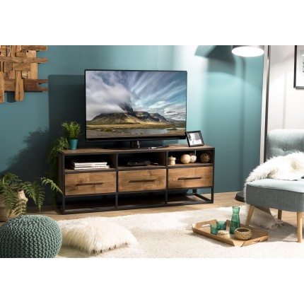 Meuble TV SIXTINE en teck recyclé et métal noir