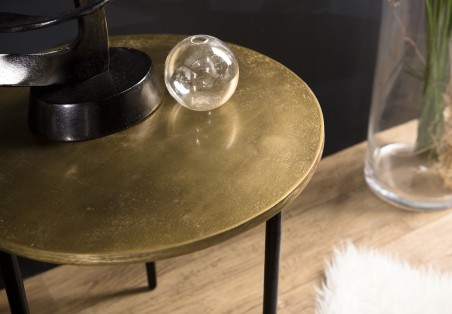 Table d'appoint ronde JOHAN 51x51cm - Aluminium doré et pieds noirs