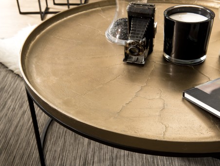 JOHAN Round Coffee Table 88x88cm - Gold Aluminum with Black Metal Legs