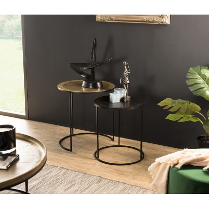 JOHAN - Set of 2 Round Nesting Side Tables in Gold and Black Aluminium