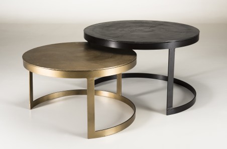 Set de 2 tables gigognes JOHAN - Aluminium noir doré - Salon moderne