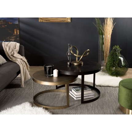 Set de 2 tables gigognes JOHAN - Aluminium noir doré - Salon moderne