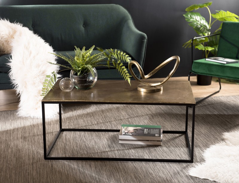 JOHAN Rectangular Coffee Table 98x57cm Gold Aluminum with Black Legs JOHAN Rectangular Coffee Table 98x57cm Gold Aluminum with Black Legs