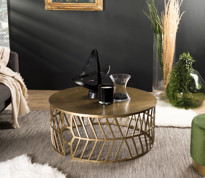 JOHAN Round Coffee Table 89x89cm Gold Aluminum | Graphic Base JOHAN Round Coffee Table 89x89cm Gold Aluminum | Graphic Base