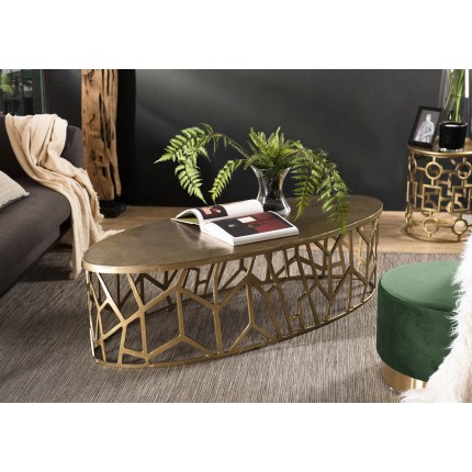 JOHAN Oval Coffee Table 150x60cm - Gold Aluminum with Graphic Base