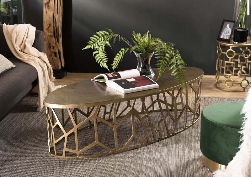 JOHAN Oval Coffee Table 150x60cm - Gold Aluminum with Graphic Base JOHAN Oval Coffee Table 150x60cm - Gold Aluminum with Graphic Base