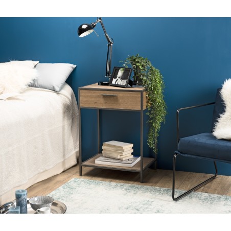 CARLA Bedside Table - Teak Wood and Metal - 1 Drawer 1 Shelf