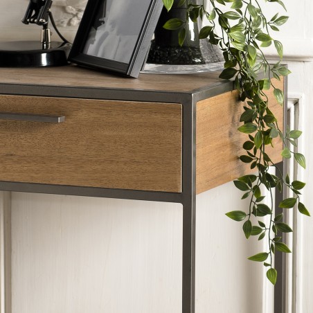 CARLA Bedside Table - Teak Wood and Metal - 1 Drawer 1 Shelf