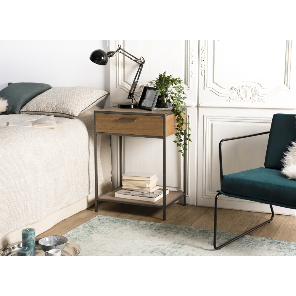 Chevet CARLA en bois de teck et métal